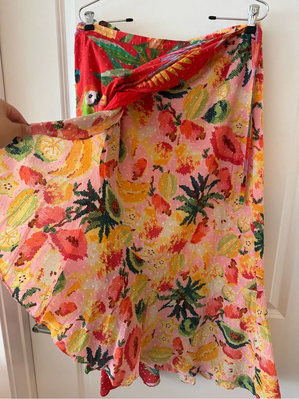 Farm Rio Nadya Wrap Midi Skirt Red Macaw Size Large - Picture 6 of 11